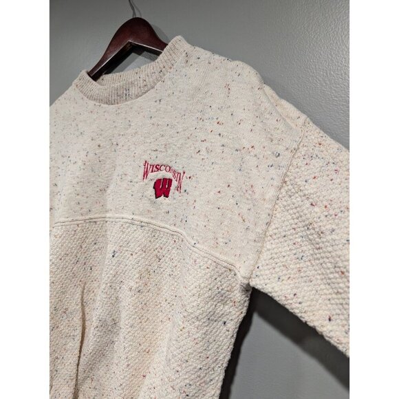 Vintage Lee Sport Womens Cream Speckled Wisconsin Badgers Crew Neck Sweater Sz L - Picture 15 of 16
